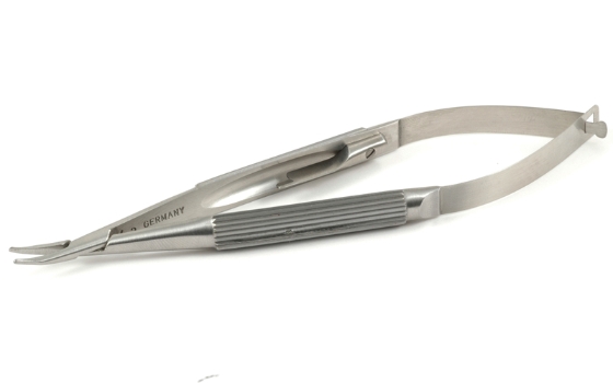 Troutman Needle Holder, Gently Curved, Medium 10mm Jaws, With Lock, Medium Round Handle, Longitudinal Serrated Grip, Dull Finish, Overall Length 4-3/4" (122mm) E3839 X,4496E,E3839 X